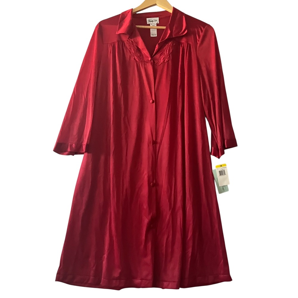 Vtg Vanity Fair Red Nylon Full Length Robe Medium M Sleepwear Style 31-107 NWT